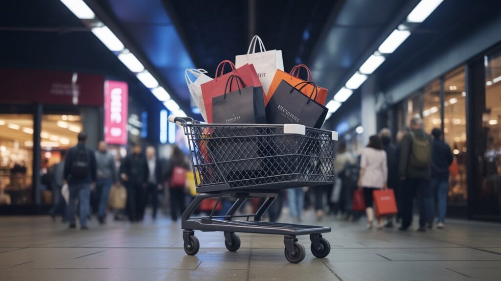 Carrinho de compras cheio de sacos – preparar empresa para Black Friday